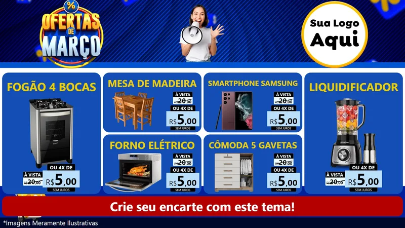 Modelo de TV para TV Horizontal com o tema Ofertas de Março para Móveis e Eletro
