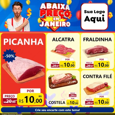 Modelo de Rede Social para Feed Facebook com o tema Abaixa Preço em Janeiro para Açougue