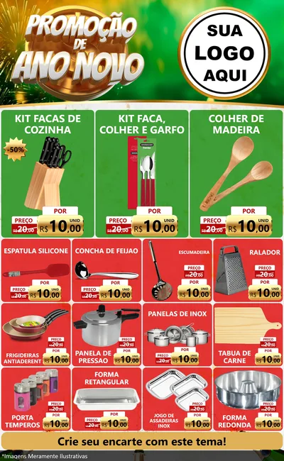 Modelo de Encarte para Encarte Grande com o tema Promoção de Ano Novo para Utilidades Domésticas