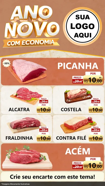 Modelo de TV para TV Vertical com o tema Ano Novo Com Economia para Açougue