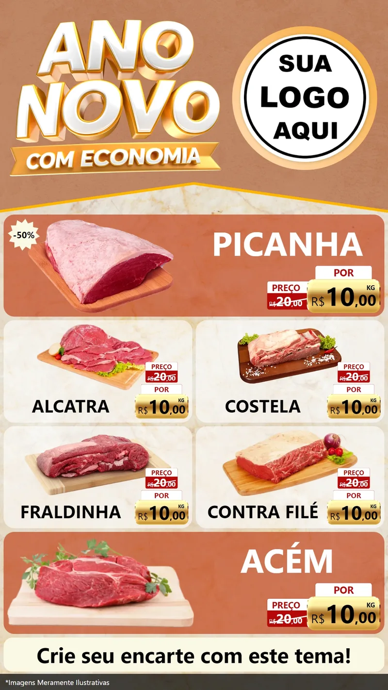 Modelo de TV para TV Vertical com o tema Ano Novo Com Economia para Açougue