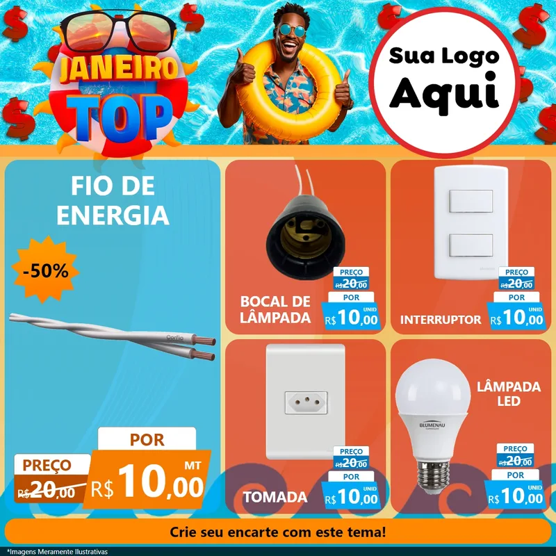 Modelo de Rede Social para Feed Facebook com o tema Janeiro Top para Materiais Elétricos