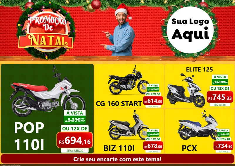 Modelo de Encarte para Encarte A4 Horizontal com o tema Promoção de Natal para Concessionaria de Motos