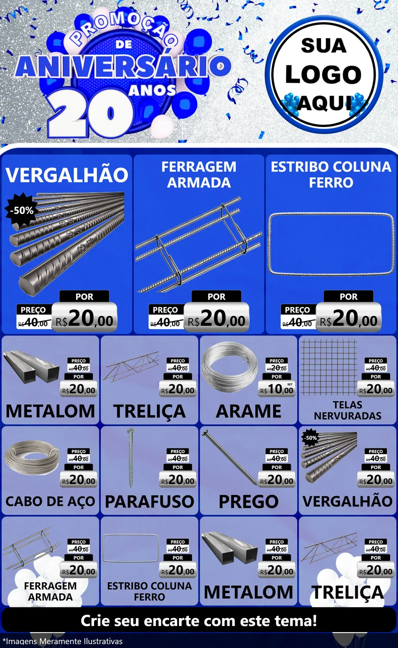 Modelo de Encarte para Encarte Grande com o tema Promoção de Aniversário - 20 Anos para Ferragens