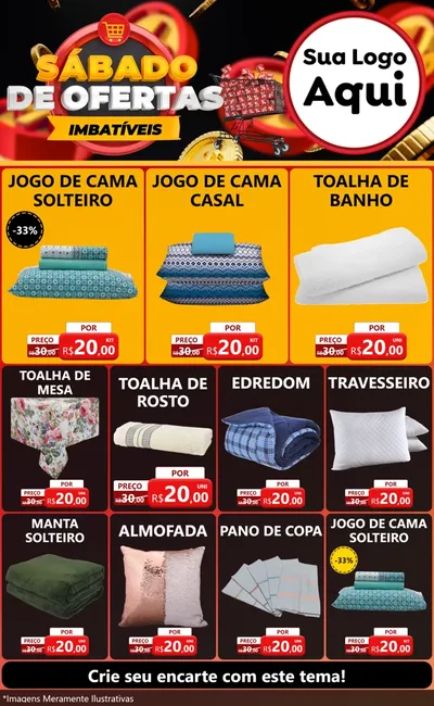 Modelo de Encarte para Encarte Grande com o tema Sábado de Ofertas Imbatíveis para Cama, Mesa e Banho