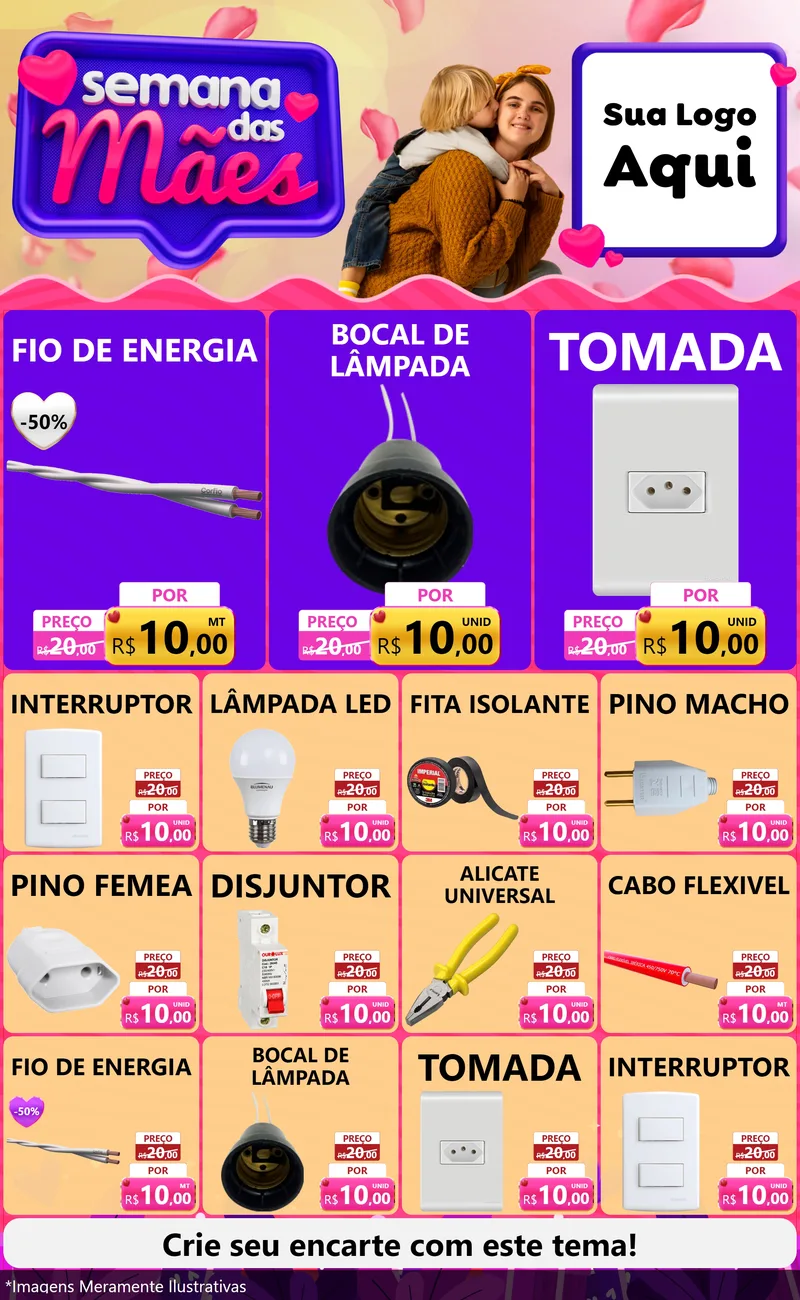 Modelo de Encarte para Encarte Grande com o tema Semana das Mães para Materiais Elétricos