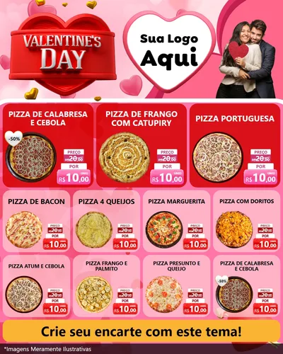 Modelo de Rede Social para Feed Instagram com o tema Valentine's Day para Pizzaria