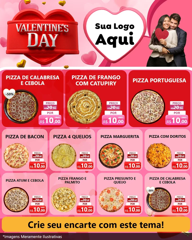 Modelo de Rede Social para Feed Instagram com o tema Valentine's Day para Pizzaria