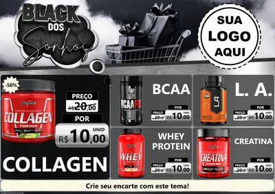 Modelo de Encarte para Encarte A4 Horizontal com o tema Black dos Sonhos para Suplementos alimentares