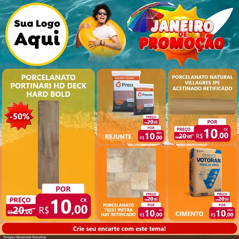 Modelo de Rede Social para Feed Facebook com o tema Janeiro de Promoção para Pisos e revestimentos