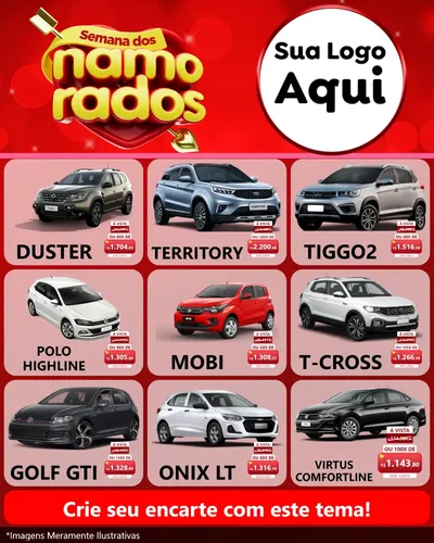 Modelo de Rede Social para Feed Instagram com o tema Semana dos namorados para Concessionaria de Carros