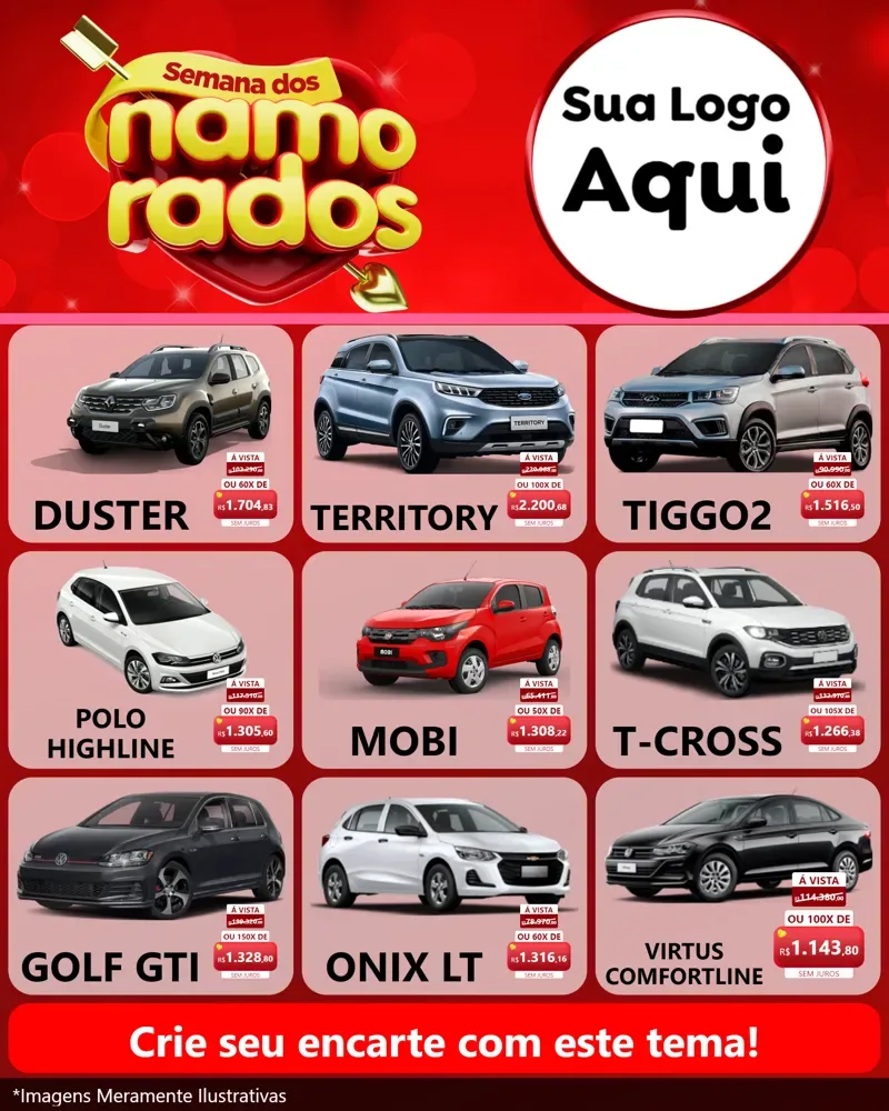 Modelo de Rede Social para Feed Instagram com o tema Semana dos namorados para Concessionaria de Carros