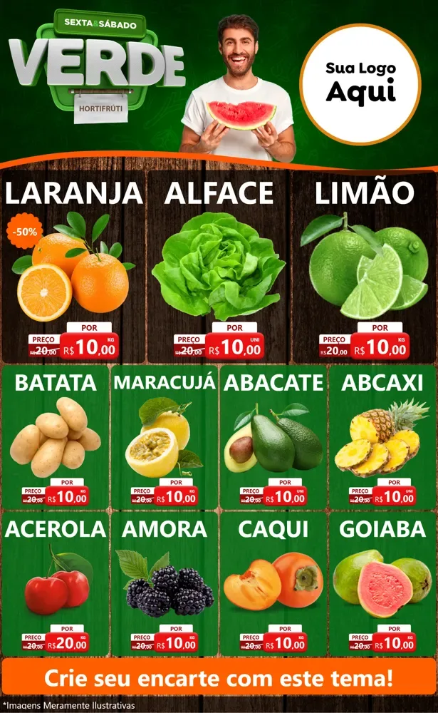 Modelo de Encarte para Encarte Grande com o tema Sexta e Sábado Verde - Hortifruti para Hortifrúti