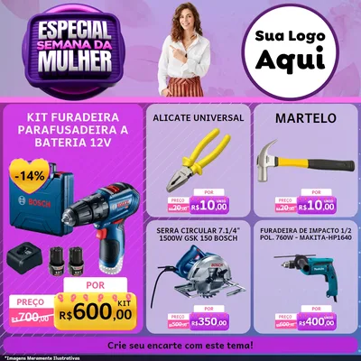 Modelo de Rede Social para Feed Facebook com o tema Especial Semana da Mulher para Maquinas e Ferramentas