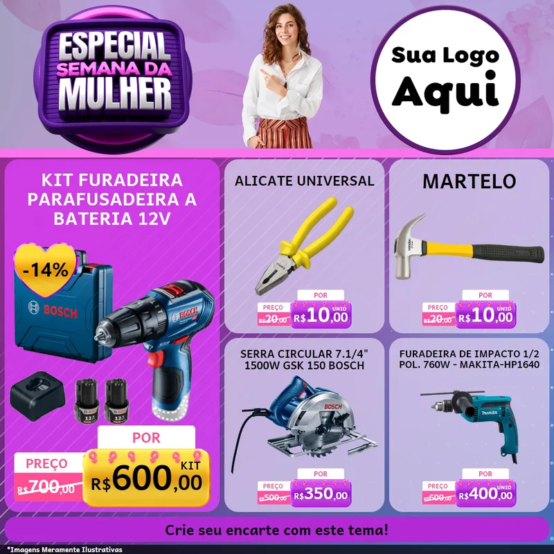 Modelo de Rede Social para Feed Facebook com o tema Especial Semana da Mulher para Maquinas e Ferramentas