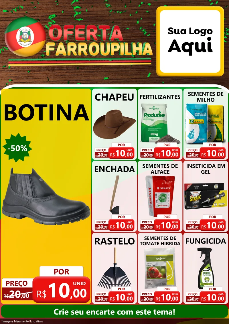 Modelo de Encarte para Encarte A4 Vertical com o tema Oferta Farroupilha para Agropecuária