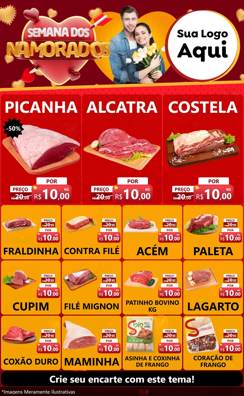 Modelo de Encarte para Encarte Grande com o tema Semana dos Namorados para Açougue