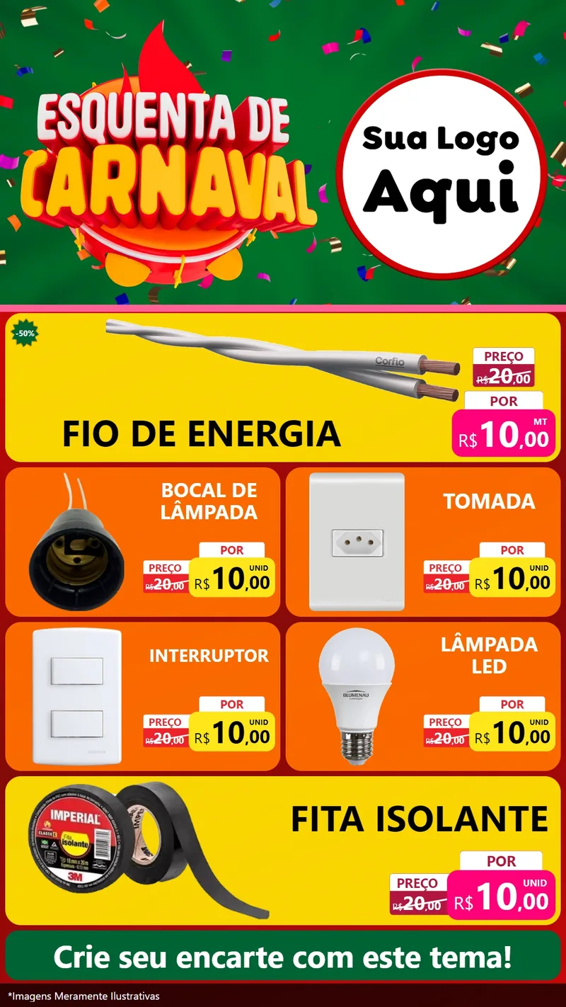 Modelo de TV para TV Vertical com o tema Esquenta de Carnaval para Materiais Elétricos