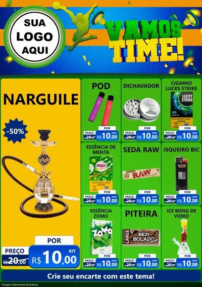 Modelo de Encarte para Encarte A4 Vertical com o tema Vamos Time! para Tabacaria
