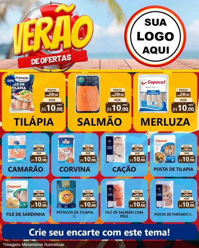 Modelo de Rede Social para Feed Instagram com o tema Verão de Ofertas para Peixaria