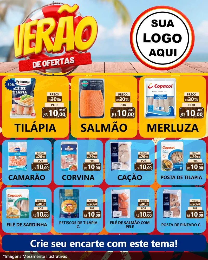Modelo de Rede Social para Feed Instagram com o tema Verão de Ofertas para Peixaria