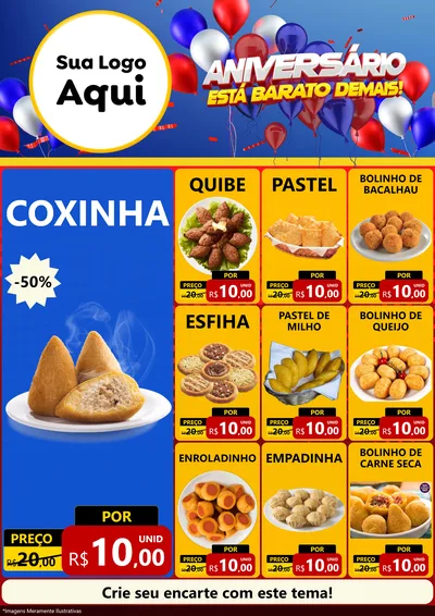 Modelo de Encarte para Encarte A4 Vertical com o tema Aniversário para Salgadaria