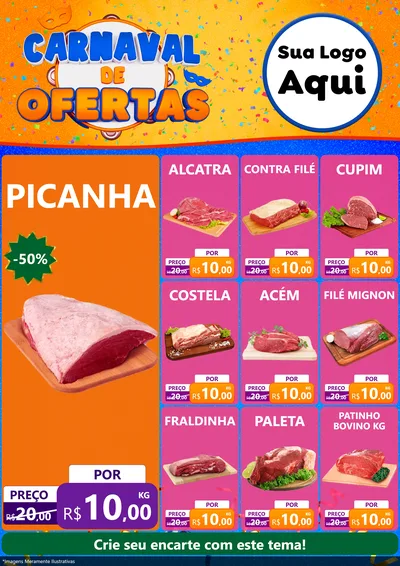 Modelo de Encarte para Encarte A4 Vertical com o tema Carnaval de Ofertas para Açougue
