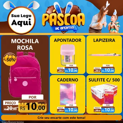 Modelo de Rede Social para Feed Facebook com o tema Páscoa de Ofertas para Papelaria