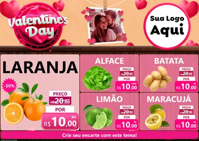 Modelo de Encarte para Encarte A4 Horizontal com o tema Valentine's Day para Hortifrúti