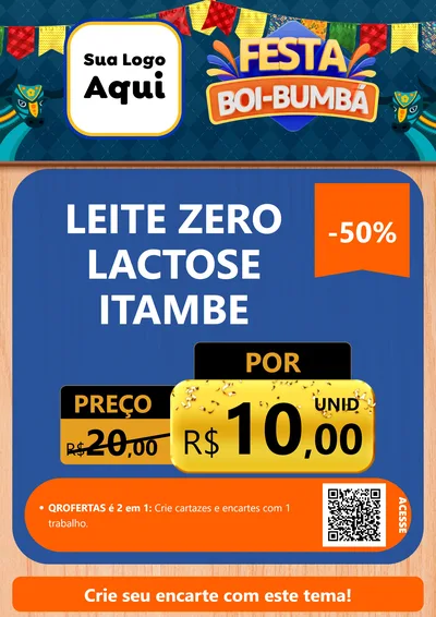 Modelo de Cartaz para Cartaz A4 Vertical com o tema Festa Boi Bumbá para Frios e Laticínios
