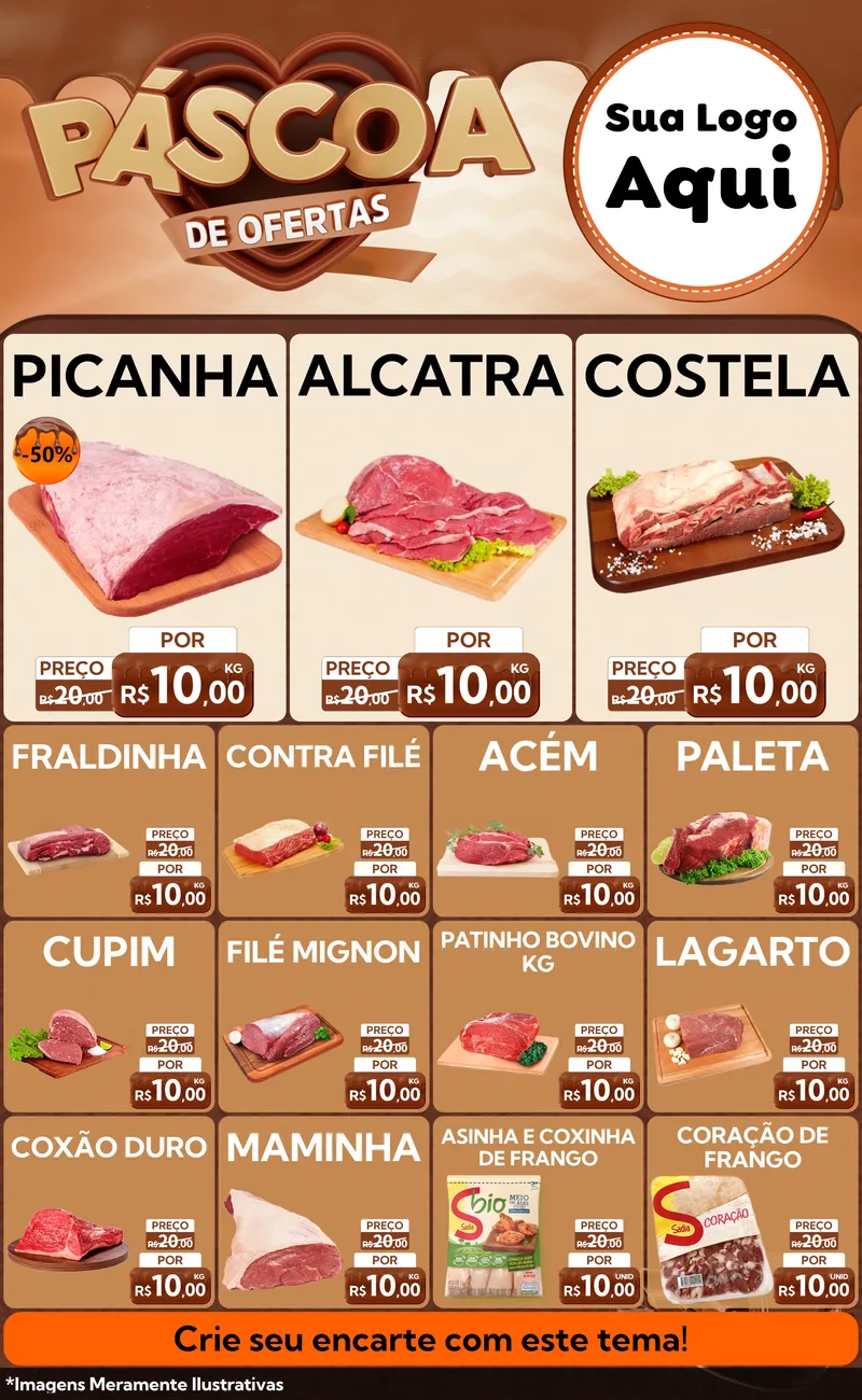 Modelo de Encarte para Encarte Grande com o tema Páscoa de Ofertas para Açougue