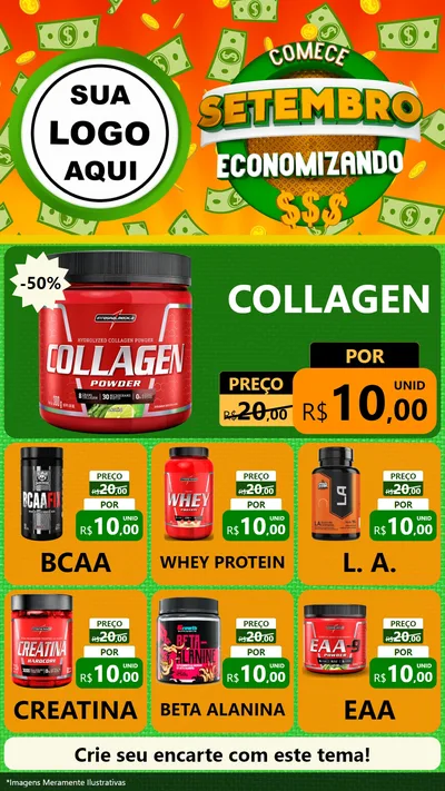 Modelo de Rede Social para Stories com o tema Comece Setembro Economizando para Suplementos alimentares