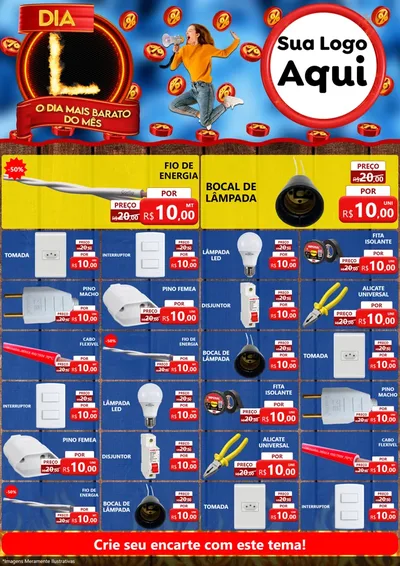 Modelo de Encarte para Encarte A4 Vertical com o tema Dia L - O Dia Mais Barato Do Mês para Materiais Elétricos