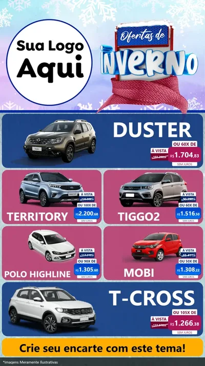 Modelo de TV para TV Vertical com o tema Ofertas de Inverno para Concessionaria de Carros