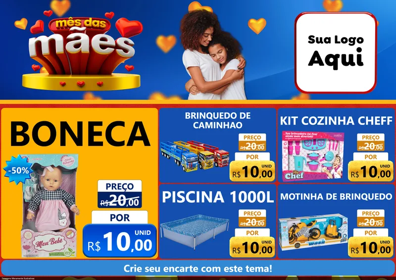 Modelo de Encarte para Encarte A4 Horizontal com o tema Mês das Mães para Brinquedos