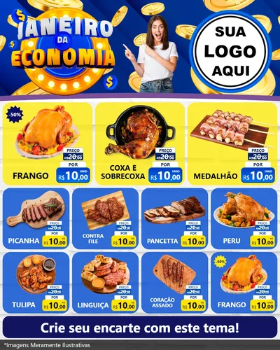 Modelo de Rede Social para Feed Instagram com o tema Janeiro da Economia para Assados