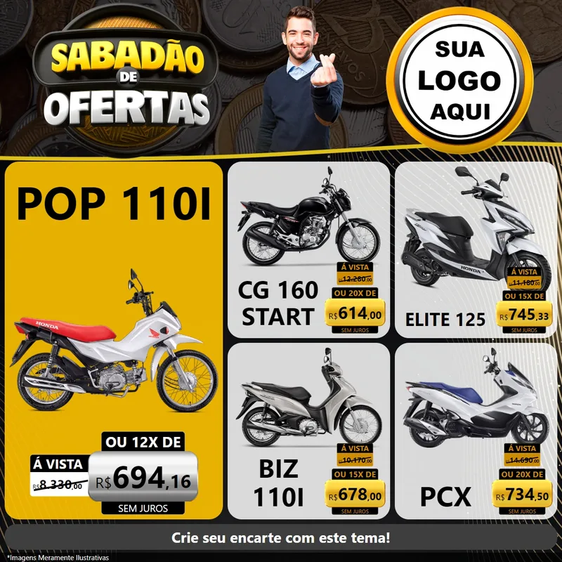 Modelo de Rede Social para Feed Facebook com o tema Sabadão de Ofertas para Concessionaria de Motos