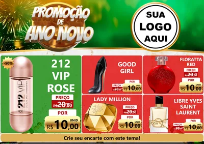 Modelo de Encarte para Encarte A4 Horizontal com o tema Promoção de Ano Novo para Perfumes