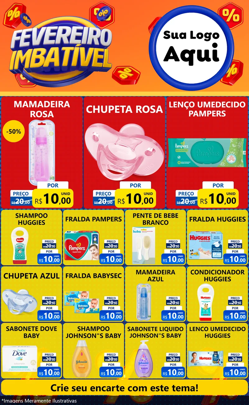 Modelo de Encarte para Encarte Grande com o tema Fevereiro Imbatível para Bebês