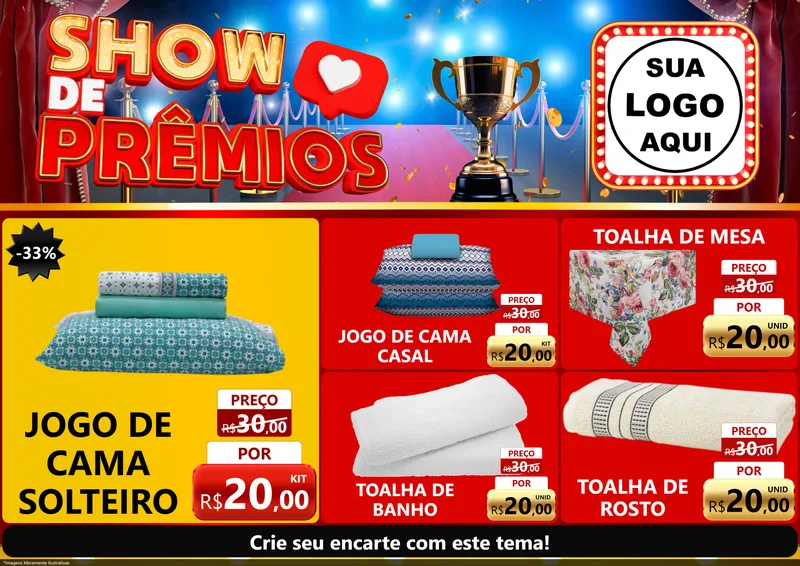 Modelo de Encarte para Encarte A4 Horizontal com o tema Show de Prêmios para Cama, Mesa e Banho