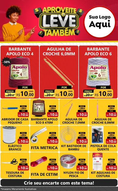 Modelo de Encarte para Encarte Grande com o tema Aproveite e Leve Também para Armarinho e Aviamentos