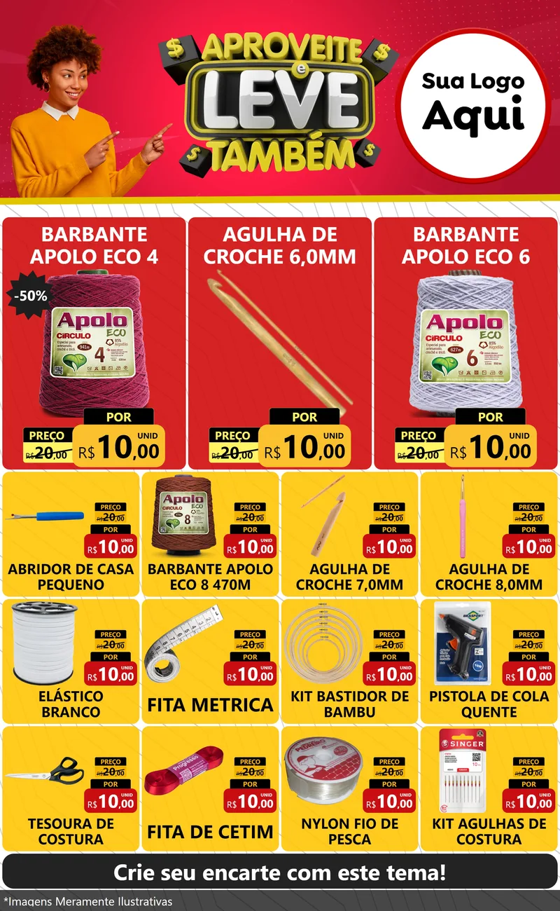 Modelo de Encarte para Encarte Grande com o tema Aproveite e Leve Também para Armarinho e Aviamentos