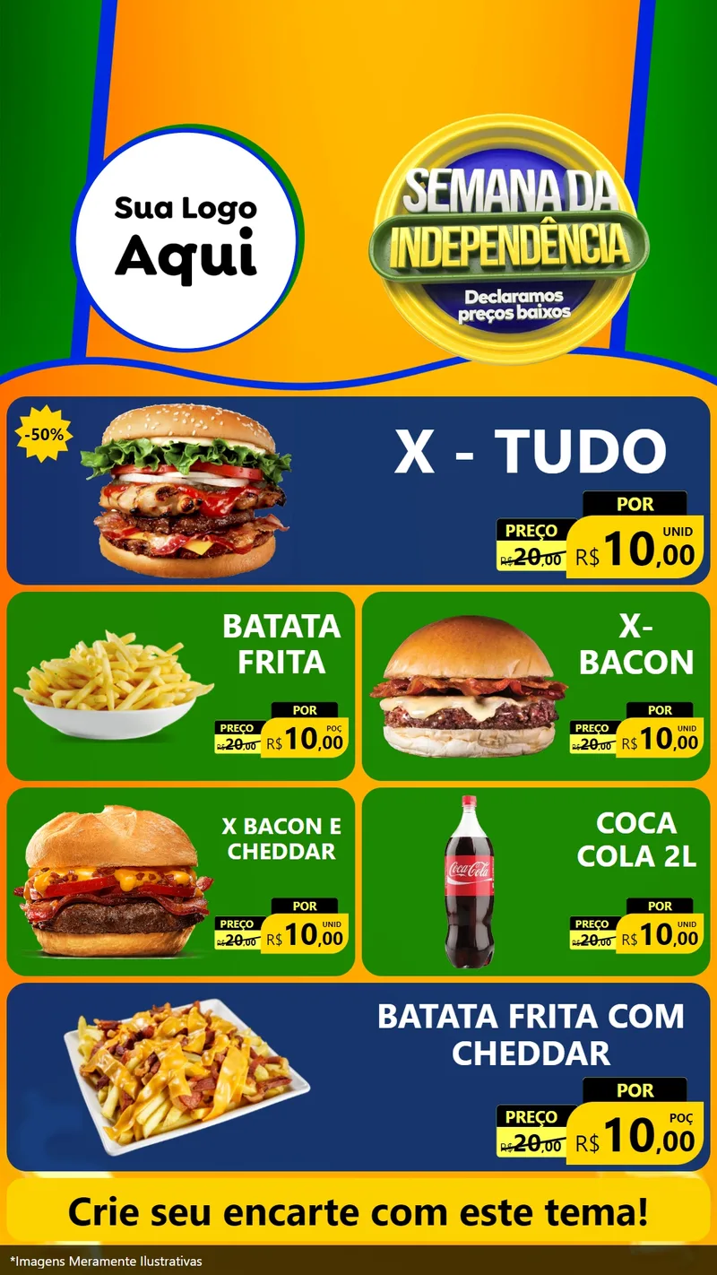 Modelo de TV para TV Vertical com o tema Semana da Independência Declaramos Preços Baixos para Hamburgueria