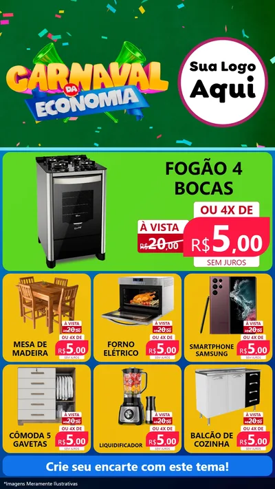 Modelo de Rede Social para Stories com o tema Carnaval da Economia para Móveis e Eletro
