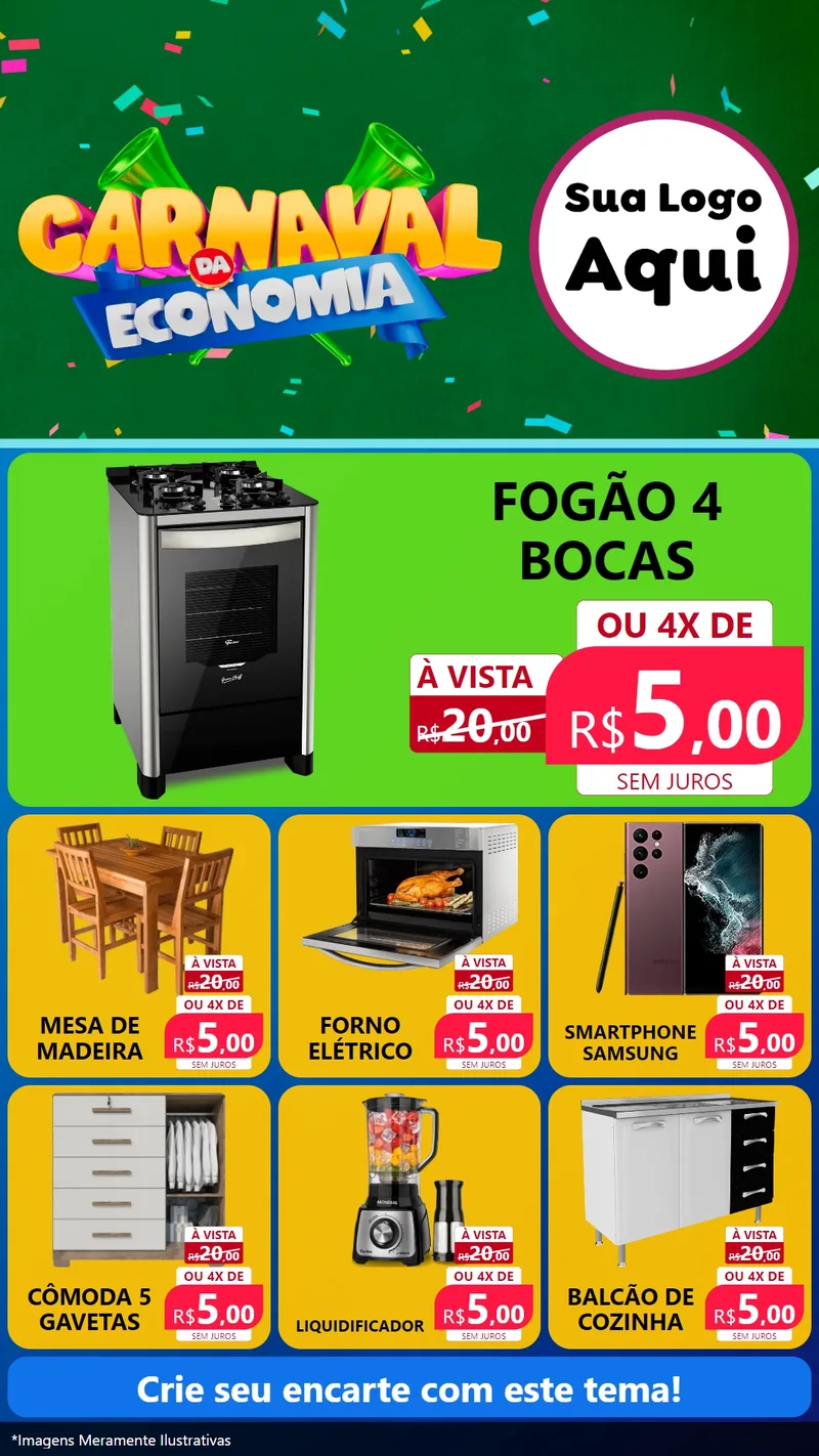 Modelo de Rede Social para Stories com o tema Carnaval da Economia para Móveis e Eletro