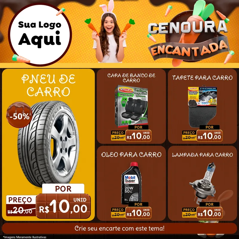 Modelo de Rede Social para Feed Facebook com o tema Cenoura Encantada - Páscoa para Auto peças