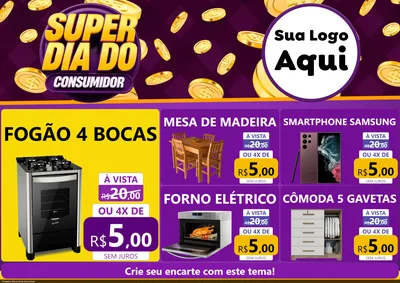 Modelo de Encarte para Encarte A4 Horizontal com o tema Super Dia do Consumidor para Móveis e Eletro