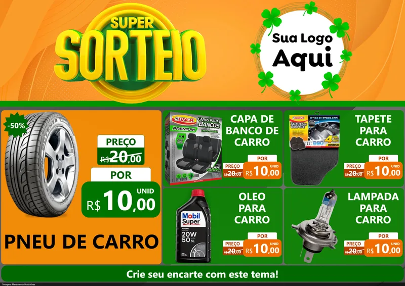 Modelo de Encarte para Encarte A4 Horizontal com o tema Super Sorteio para Auto peças