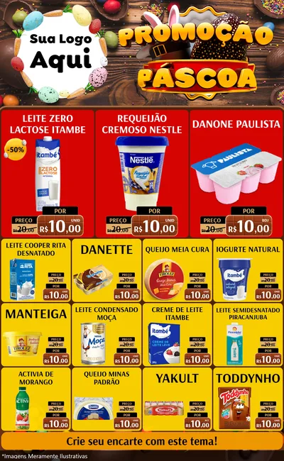 Modelo de Encarte para Encarte Grande com o tema Promoção Páscoa para Frios e Laticínios