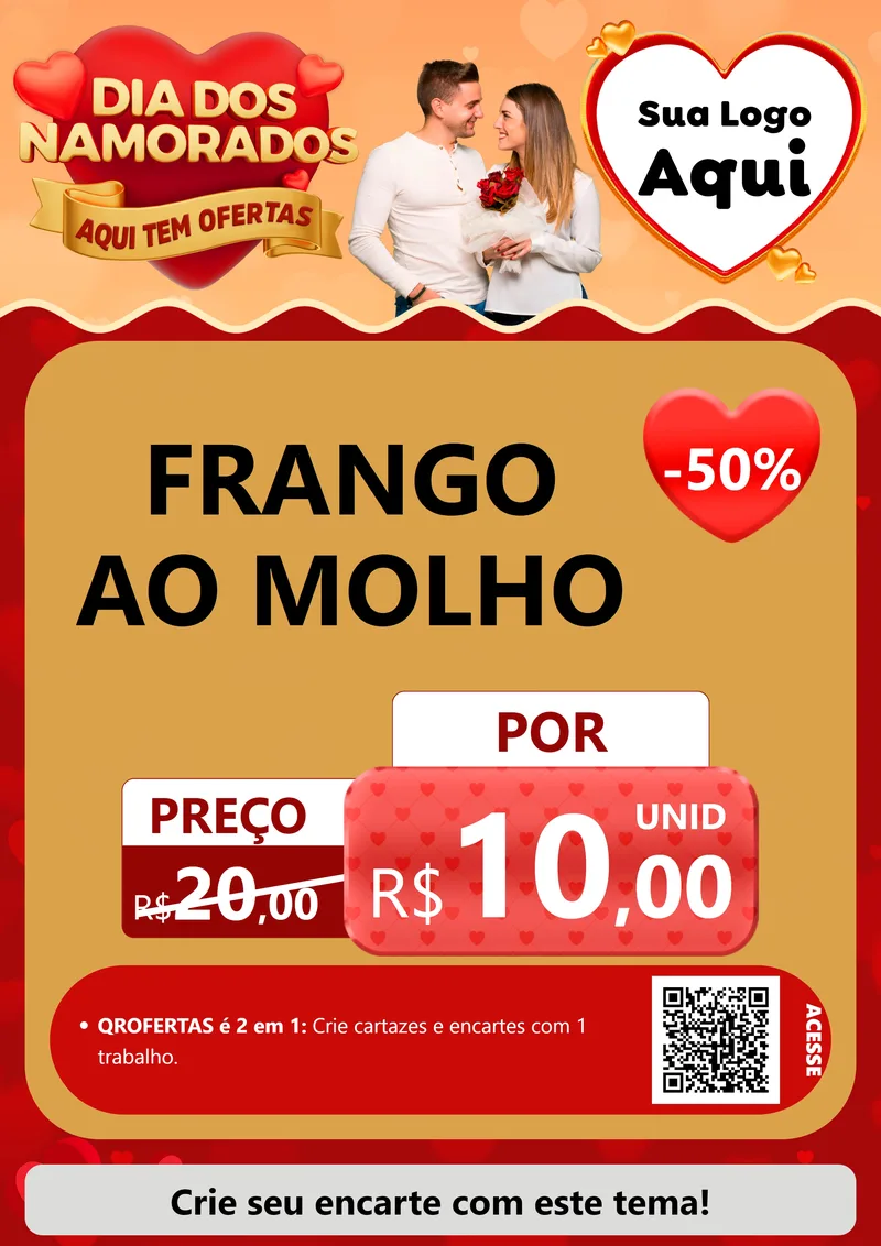 Modelo de Cartaz para Cartaz A4 Vertical com o tema Dia dos Namorados - Aqui Tem Ofertas para Restaurante